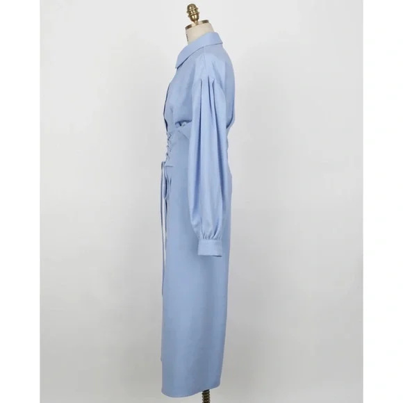 NWOT Korean Brand Black Corset Lace Up Long Belted Button Down Dress - Picture 16 of 16